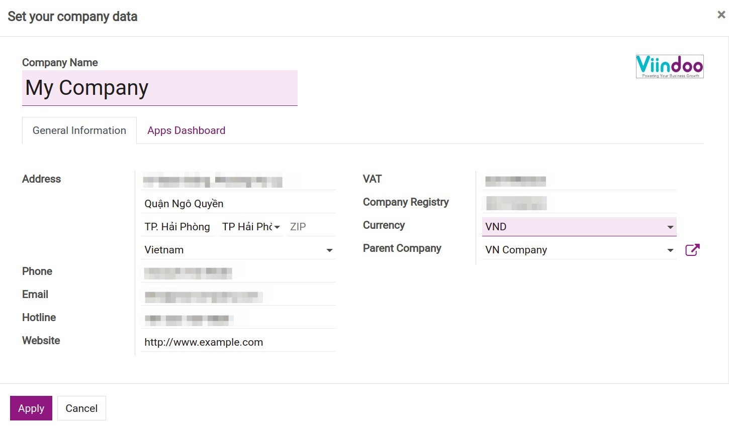Company information configuration - Viindoo