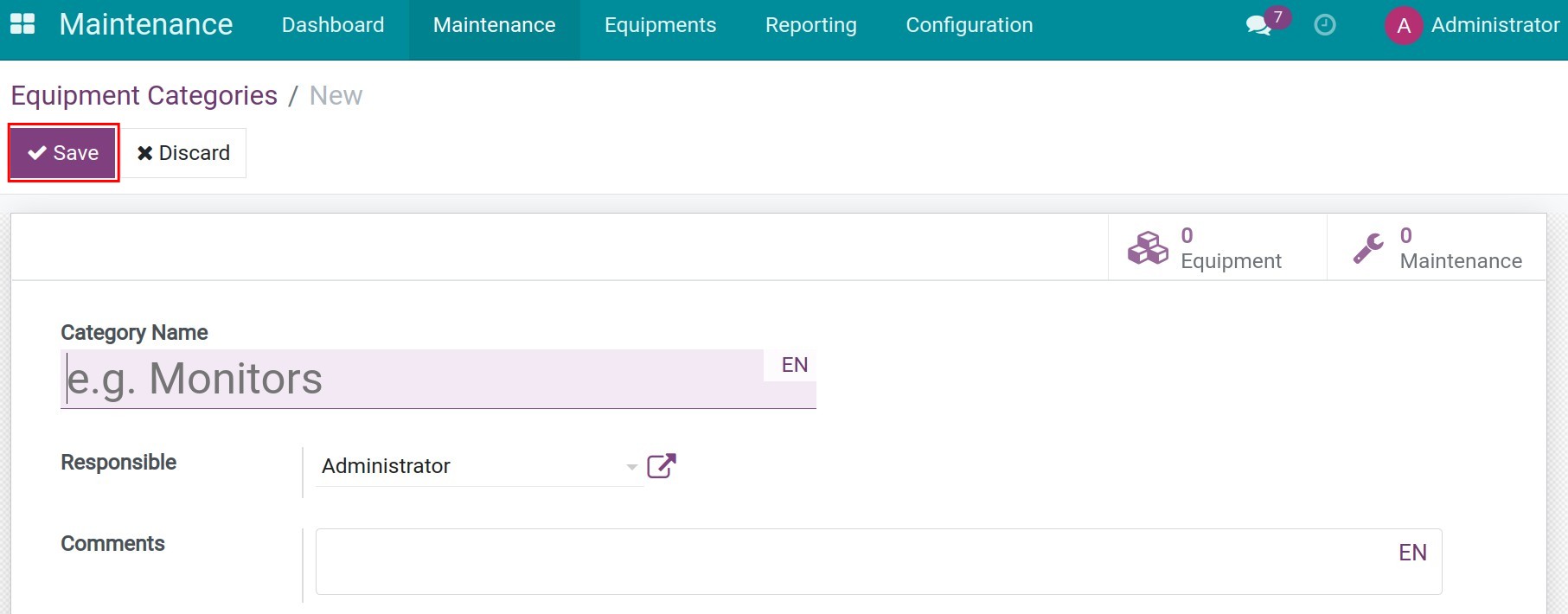Setting the Equipment Categories