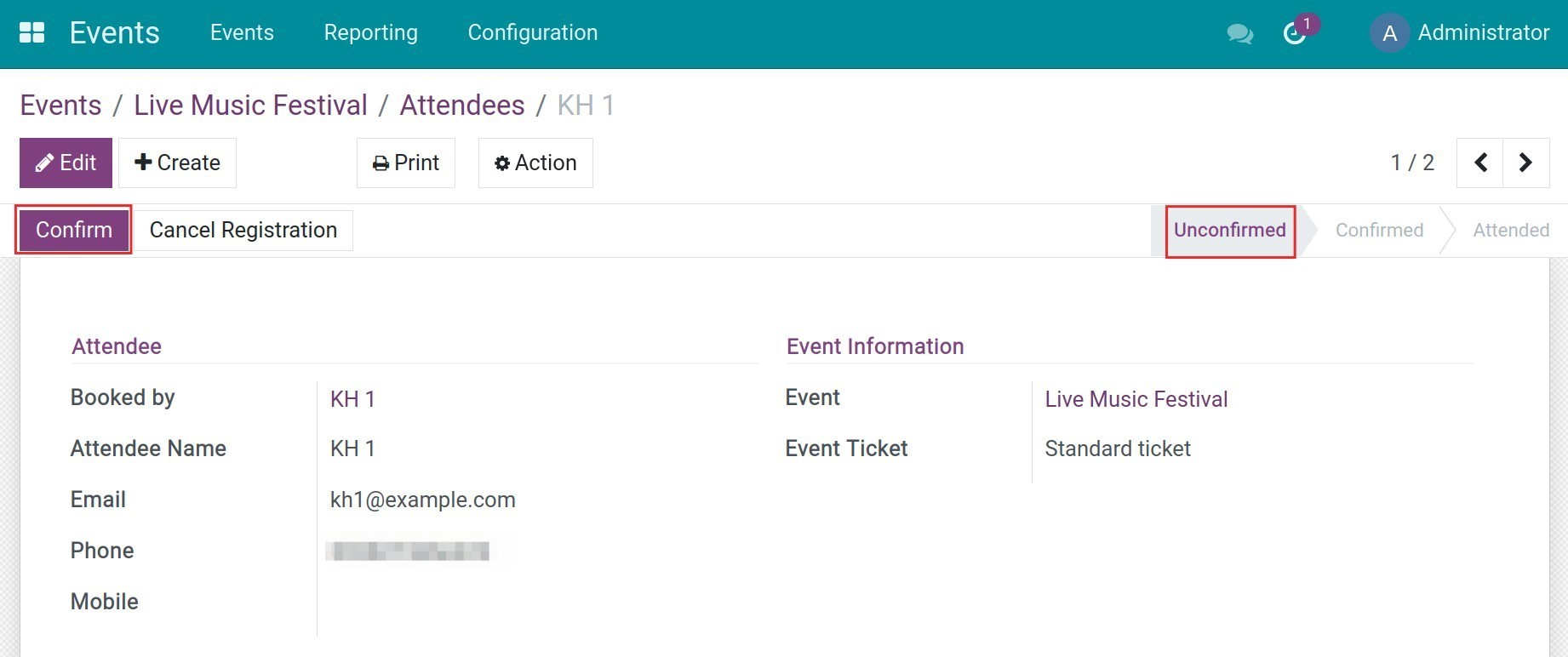 Confirm registration
