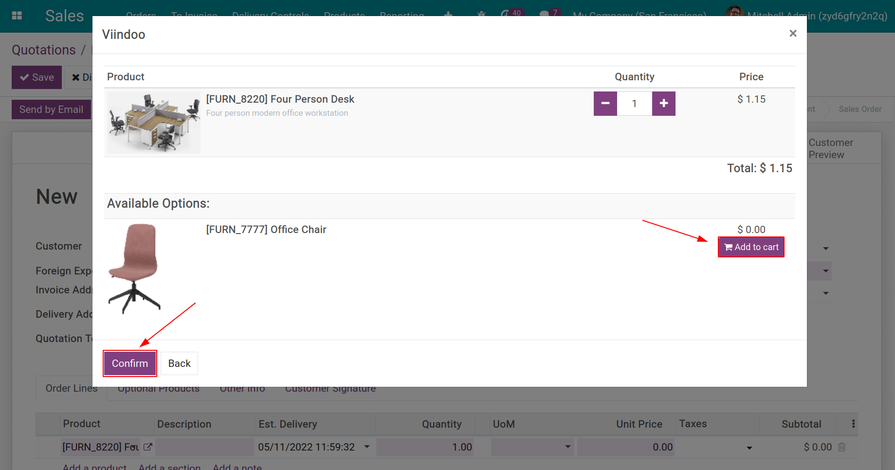 Create a sales order and choose a product - Viindoo.