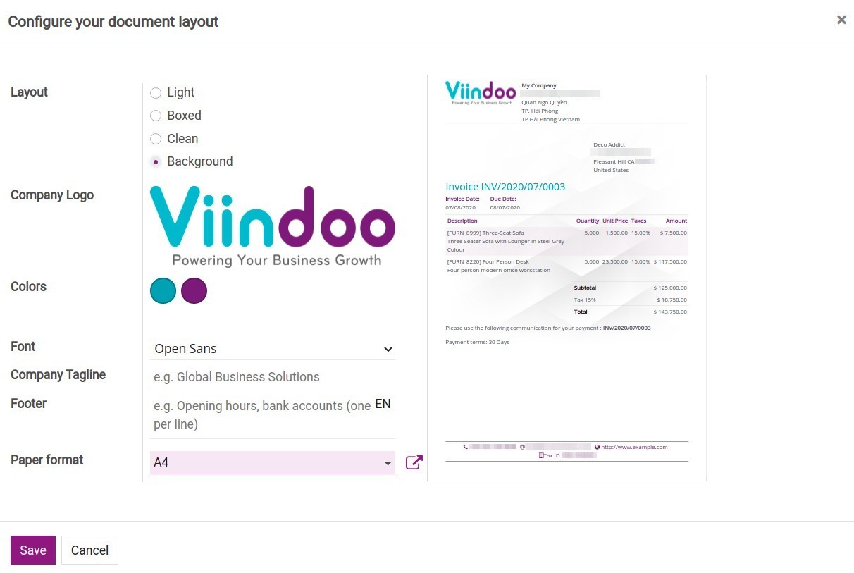 Quotation layout configuration - Viindoo