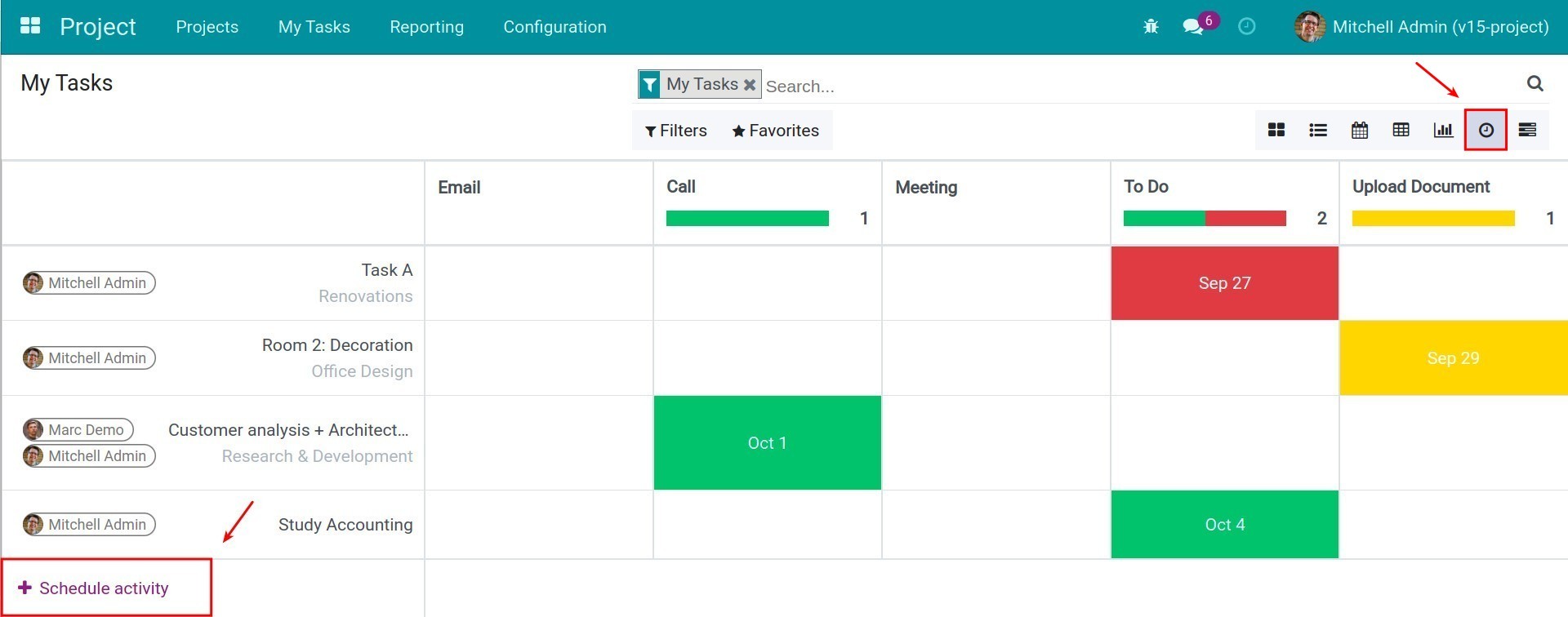 Task in Activity view - Viindoo Project