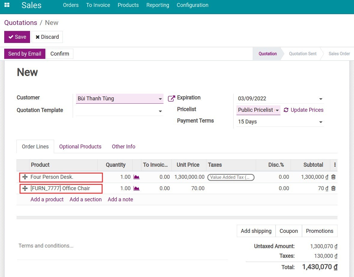 Use optional products in Sales- Viindoo.