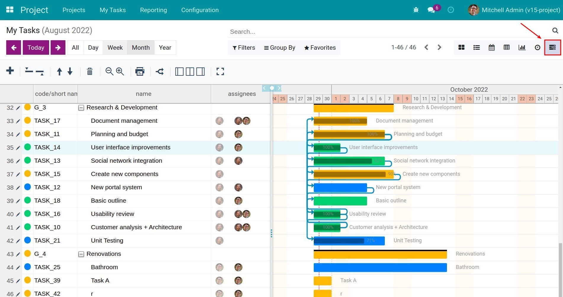 Task in Gantt view - Viindoo Project