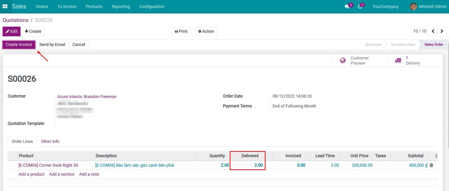 Generate invoice according to delivered quantity Invoice Viindoo