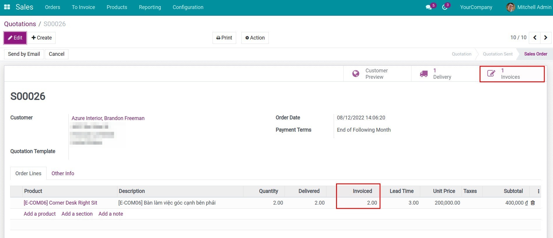 Invoiced quantity Viindoo