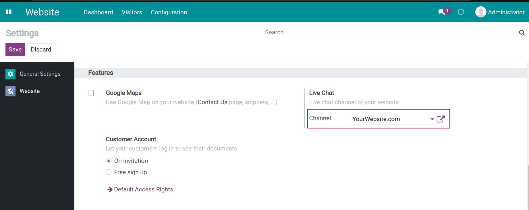 Live chat channel link up to the website