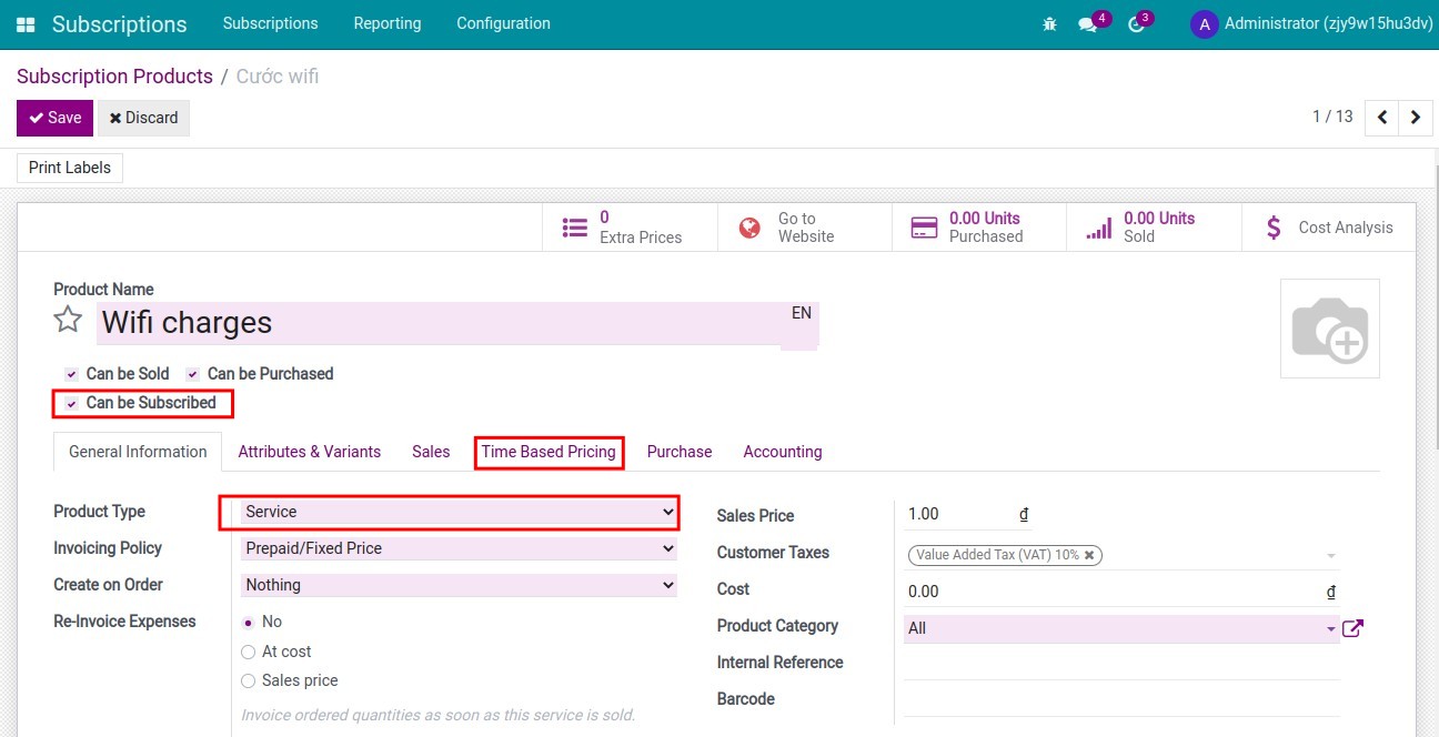 Create subscription product