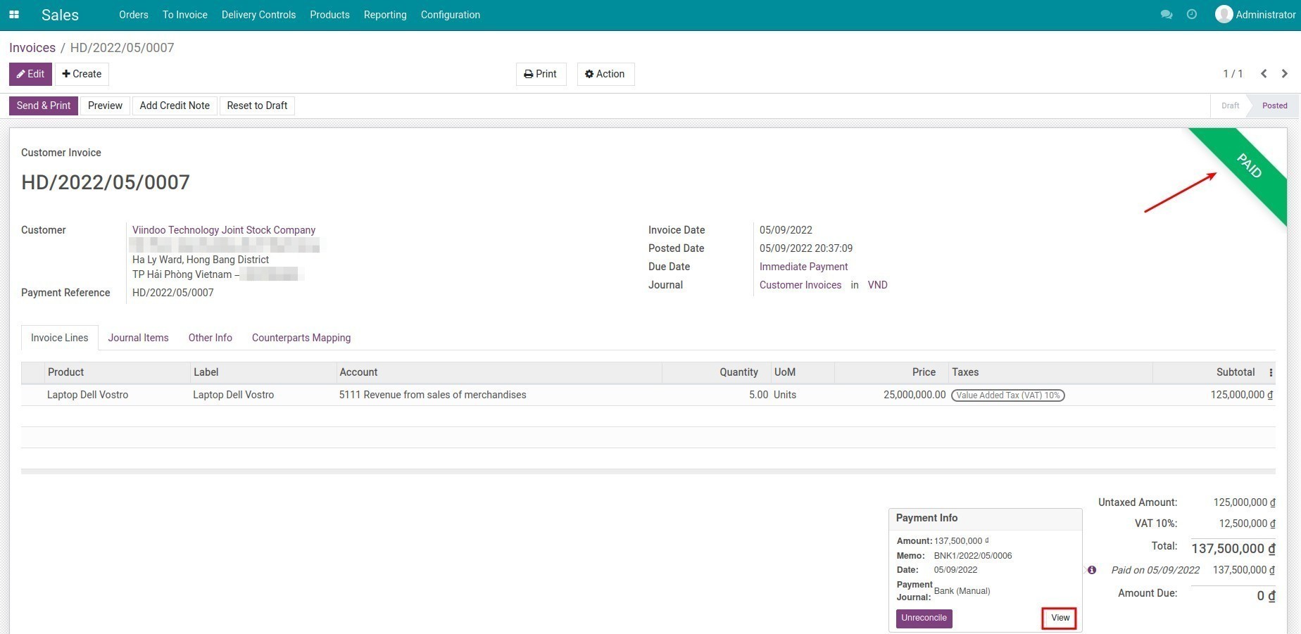 Viindoo paid invoices