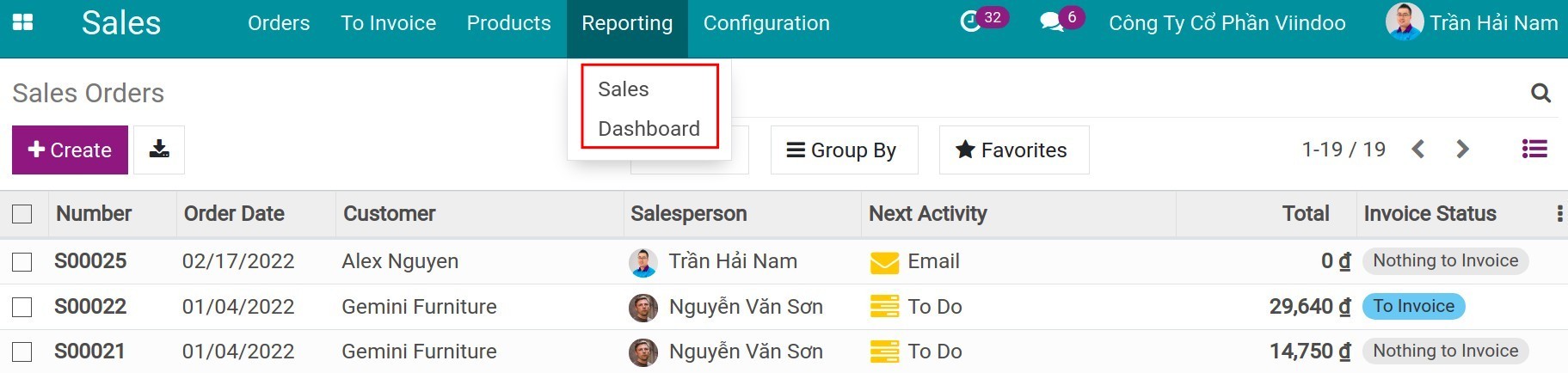 Reporting in Sales app - Viindoo