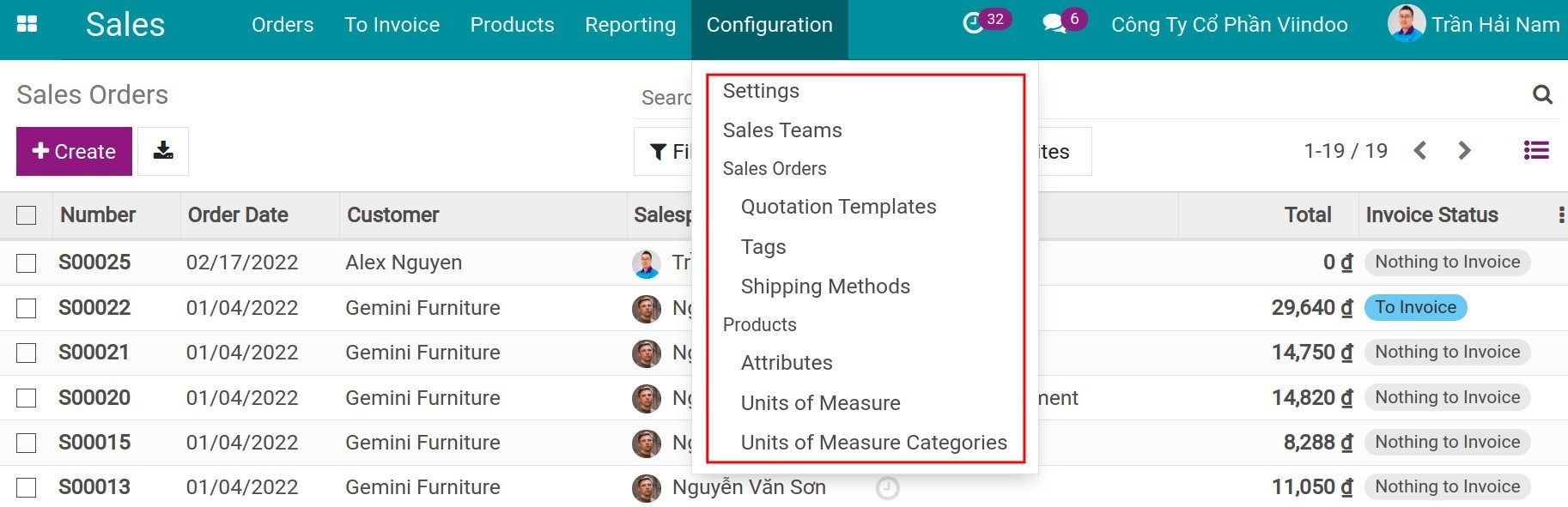 Configuration in Sales app - Viindoo
