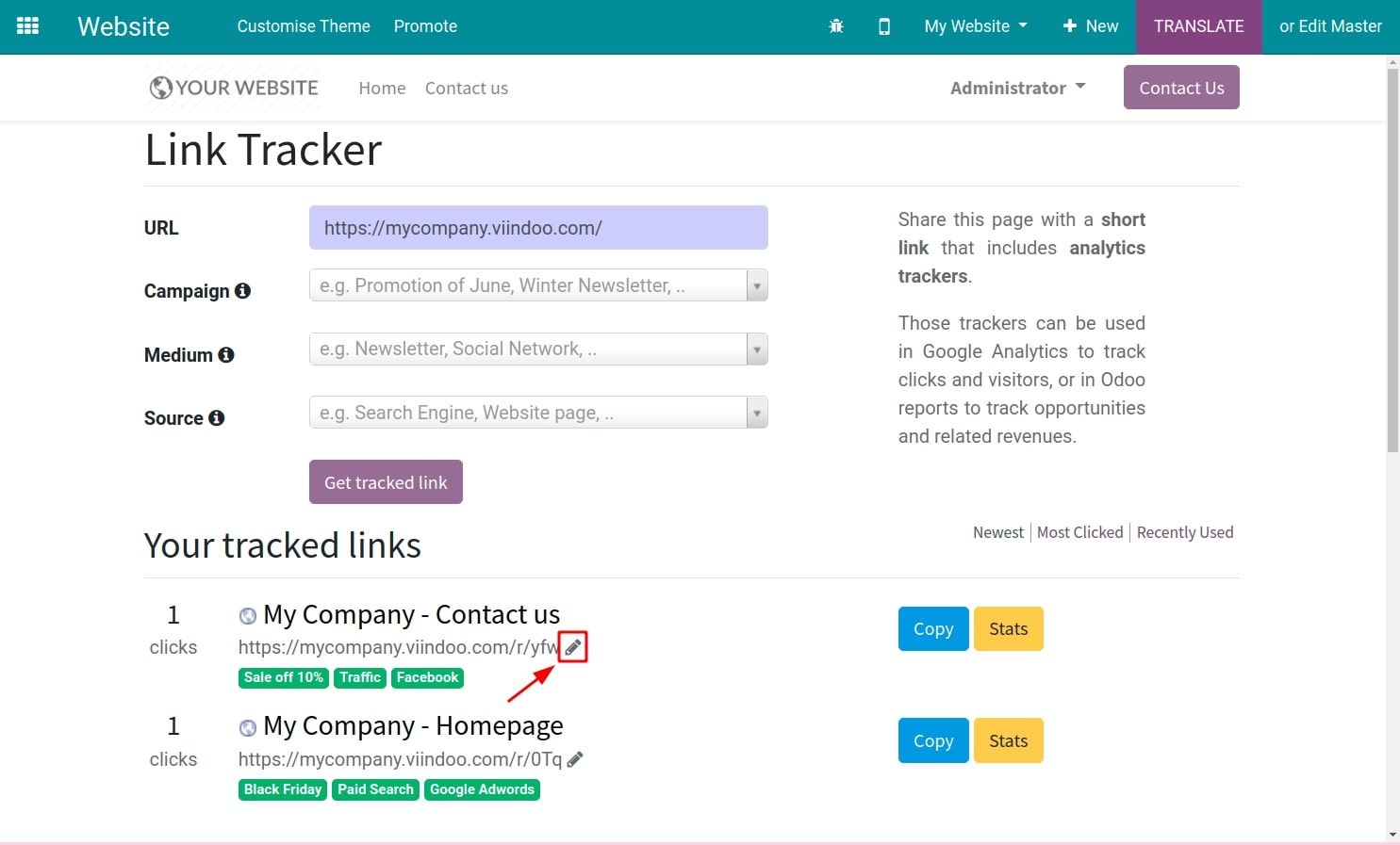 Edit link tracker