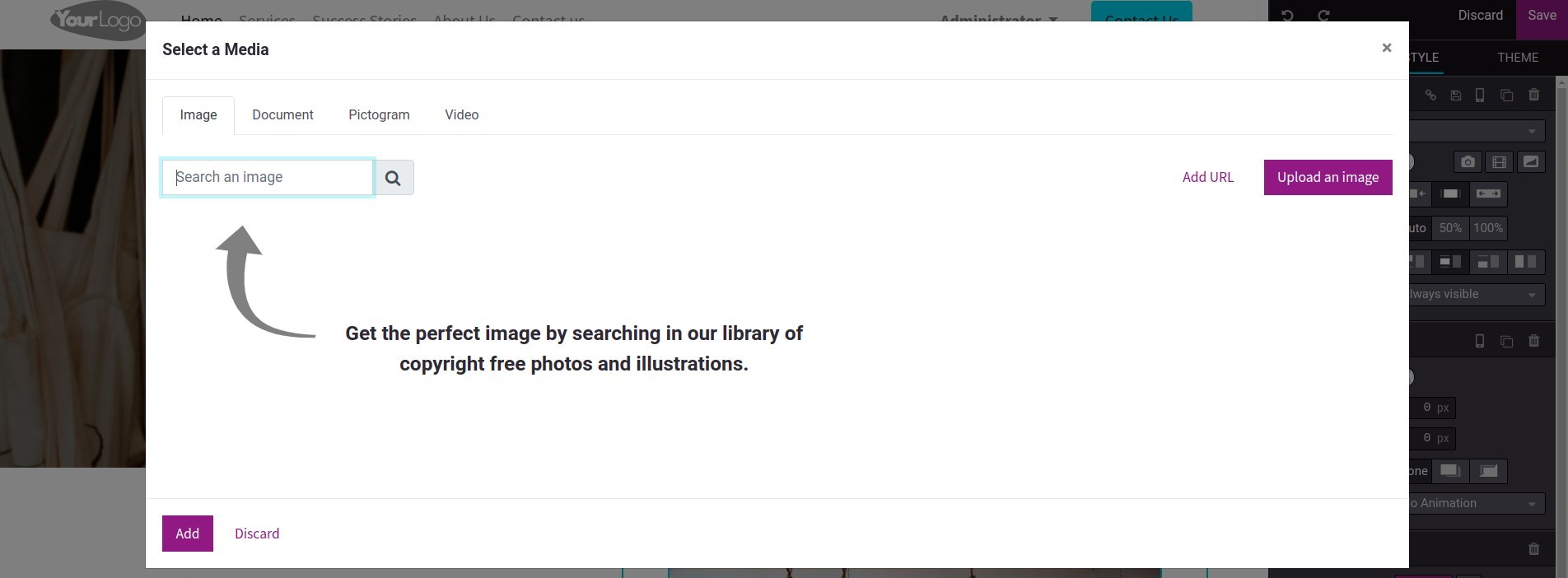 Search an image in the Website app