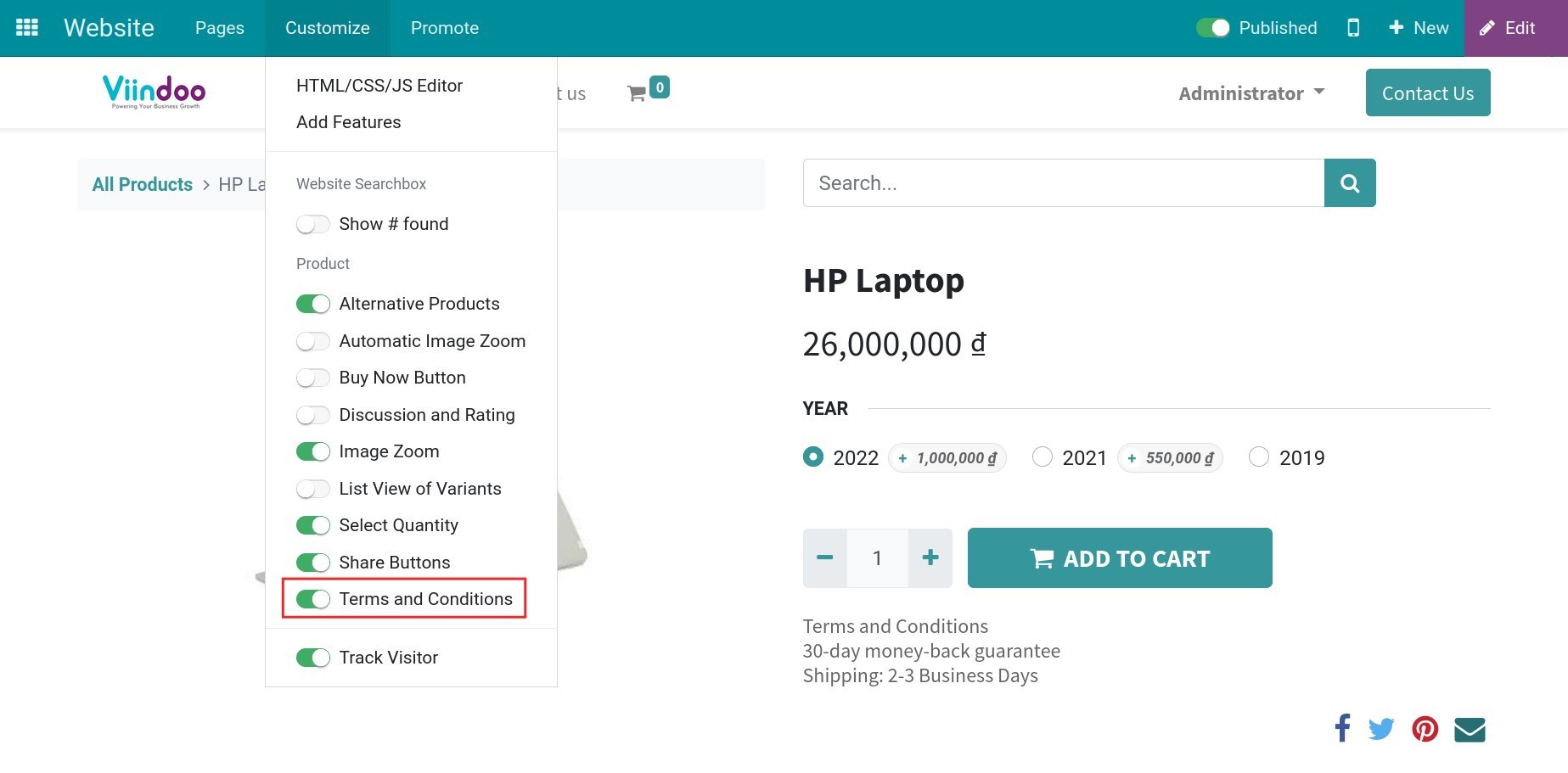 Terms and Conditions Feature