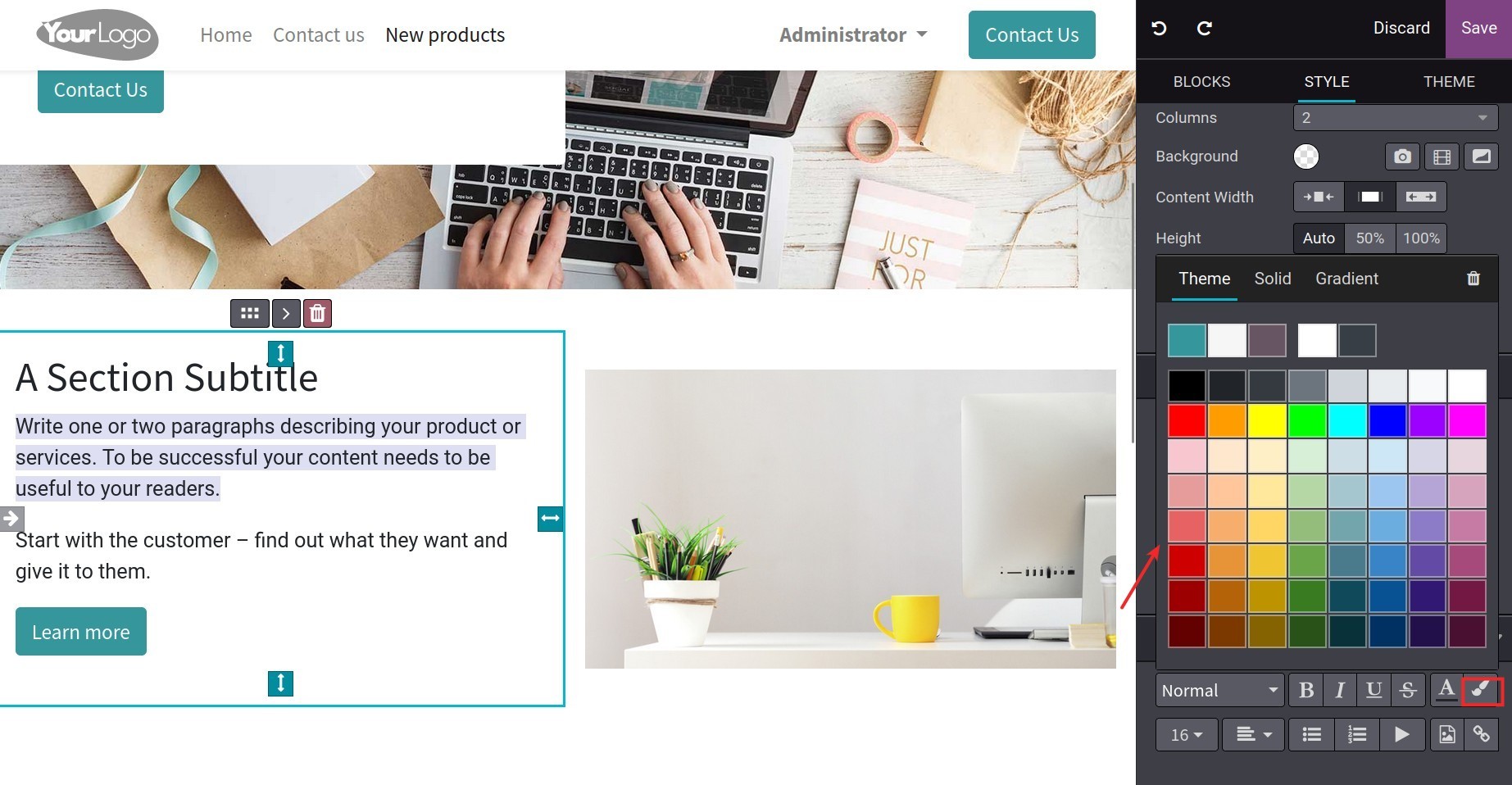 Edit the color of background