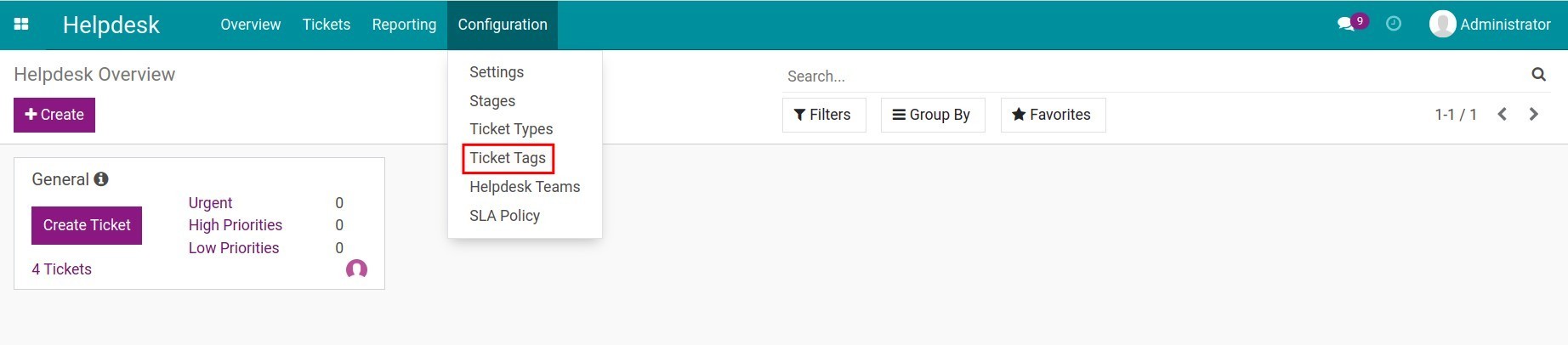 Create a new tag for a ticket Helpdesk Viindoo