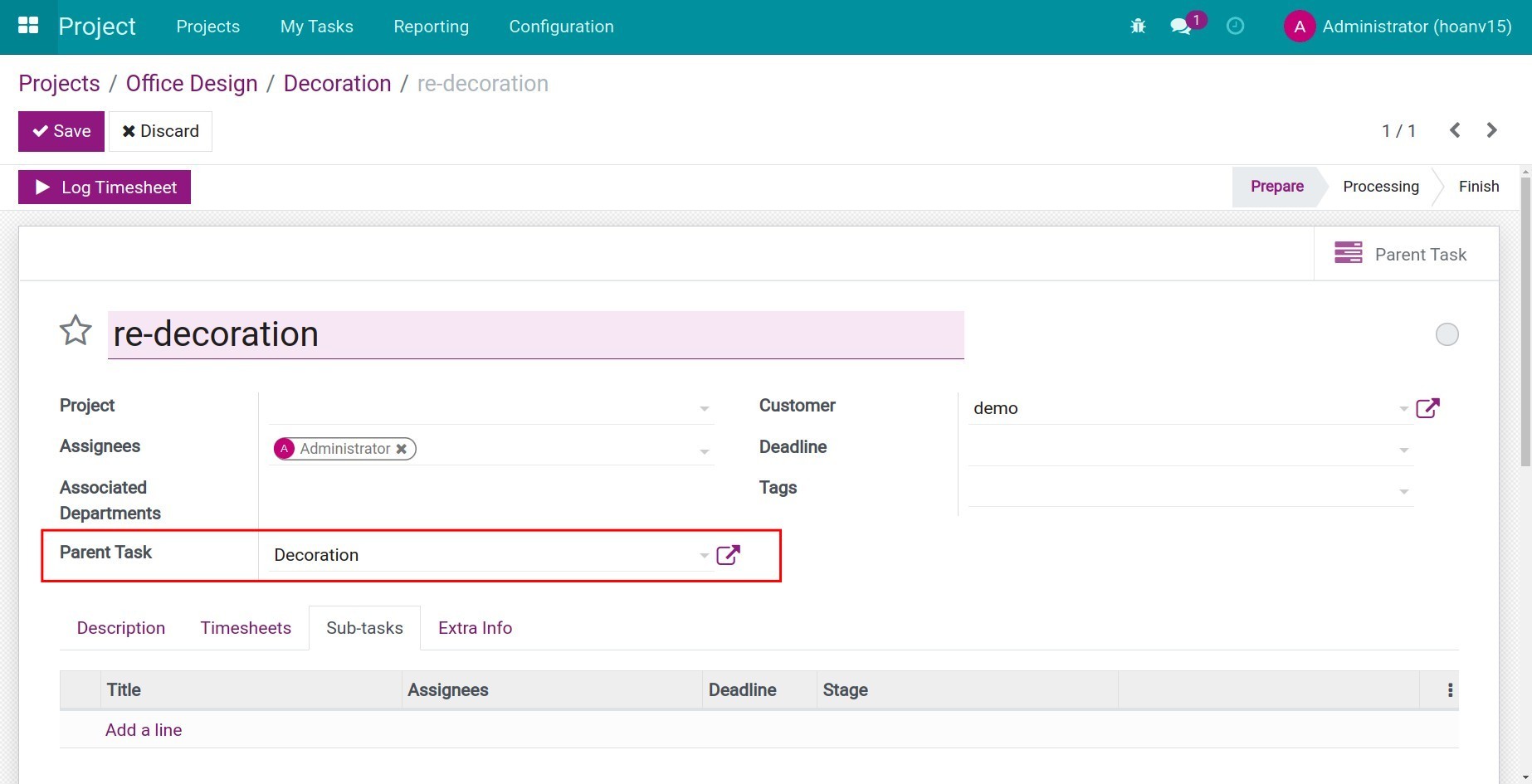 Select the parent task