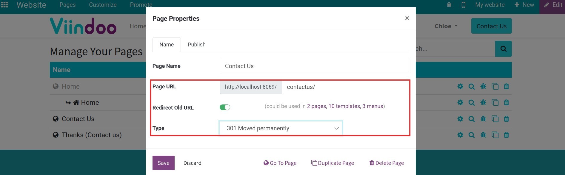 Page URL in page properties