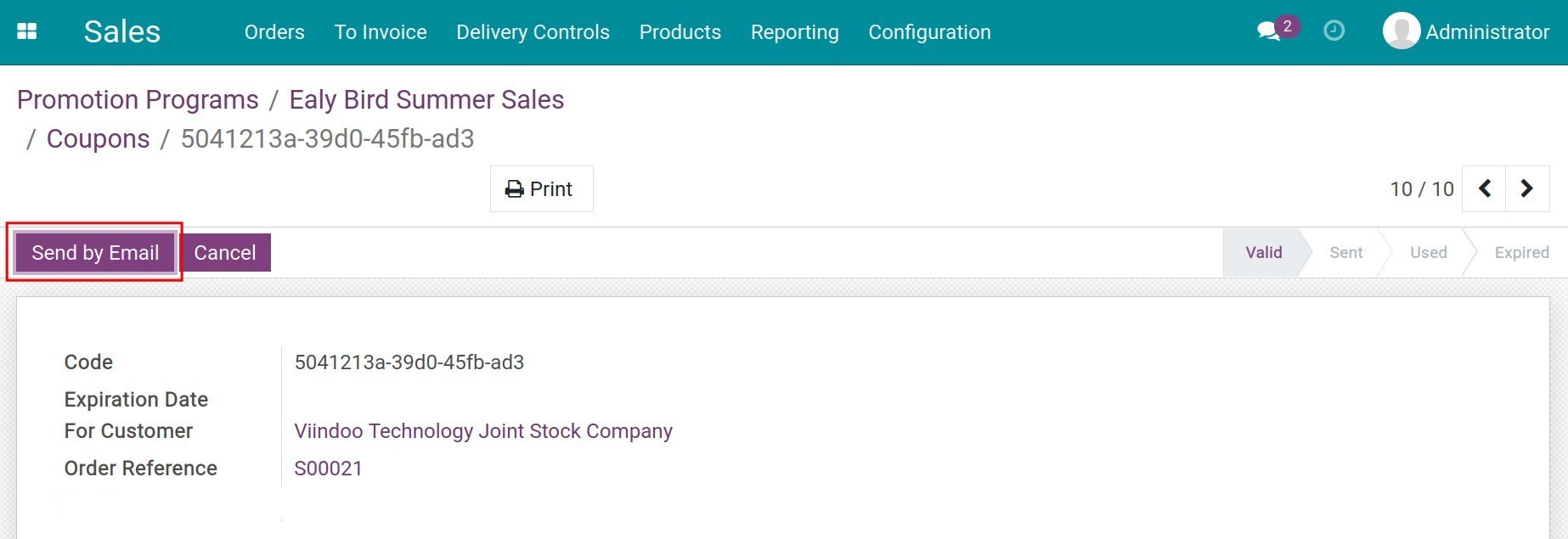 Send coupon per email to customer