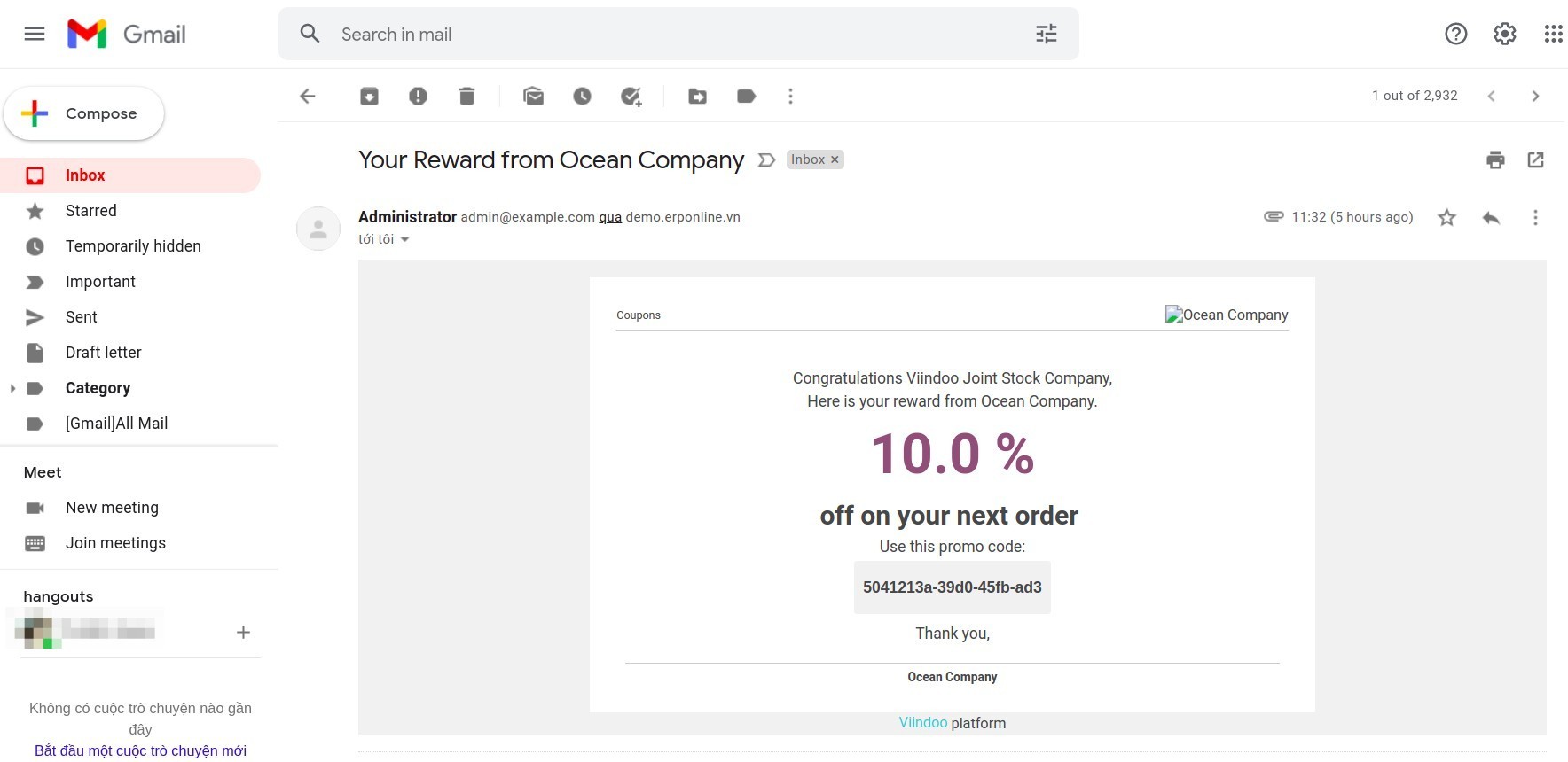 Customer view of coupon