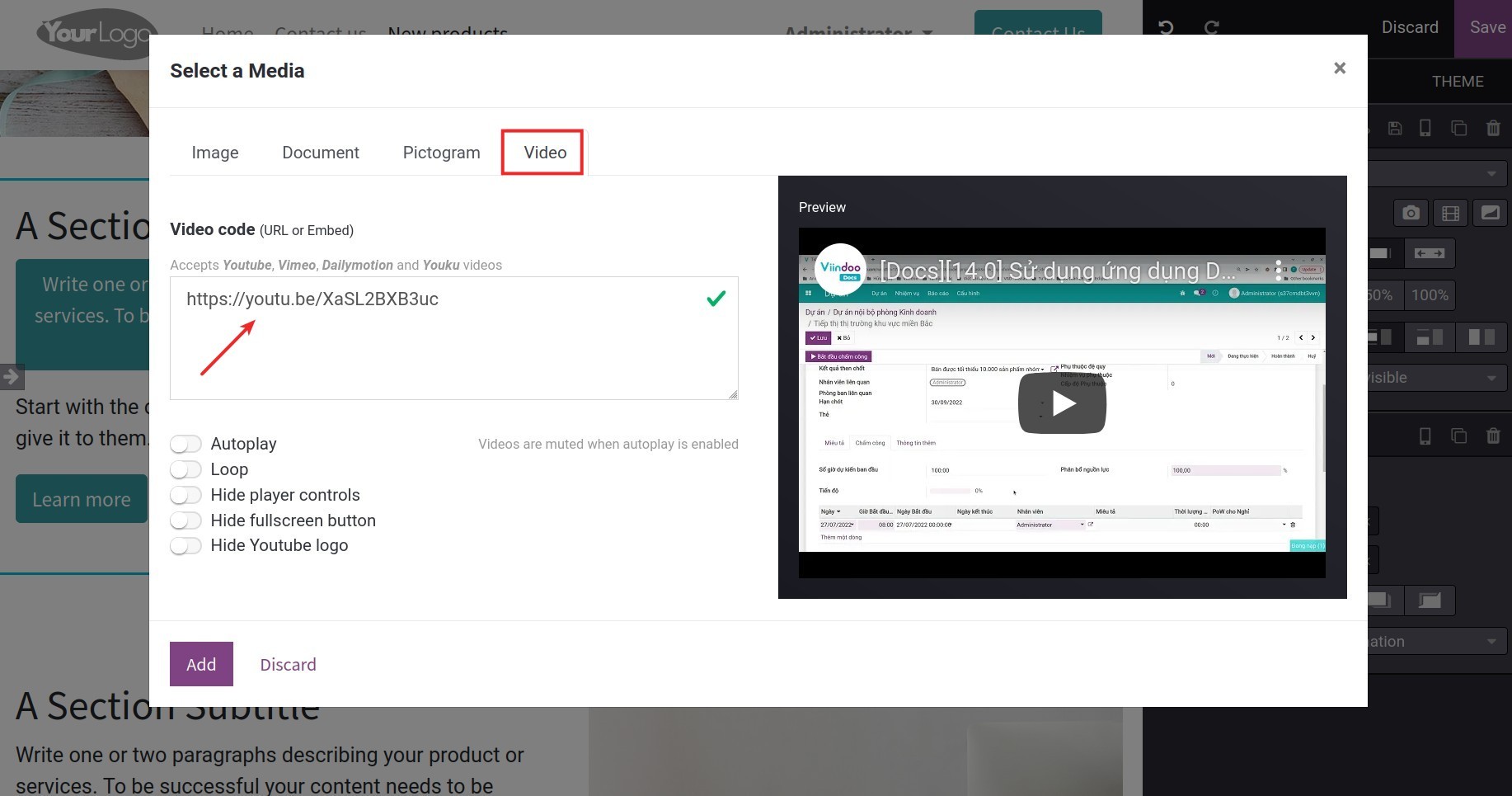 Paste the video code