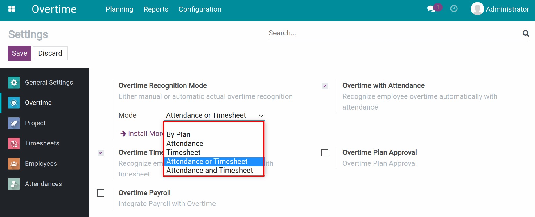 Enable Overtime Timesheet and Overtime Attendance