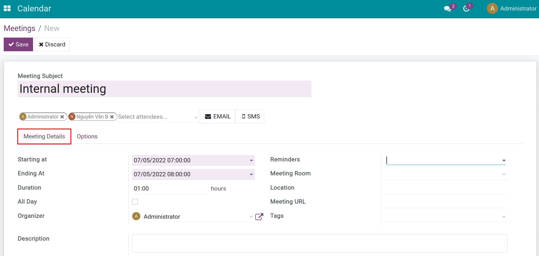 The Meeting details tab