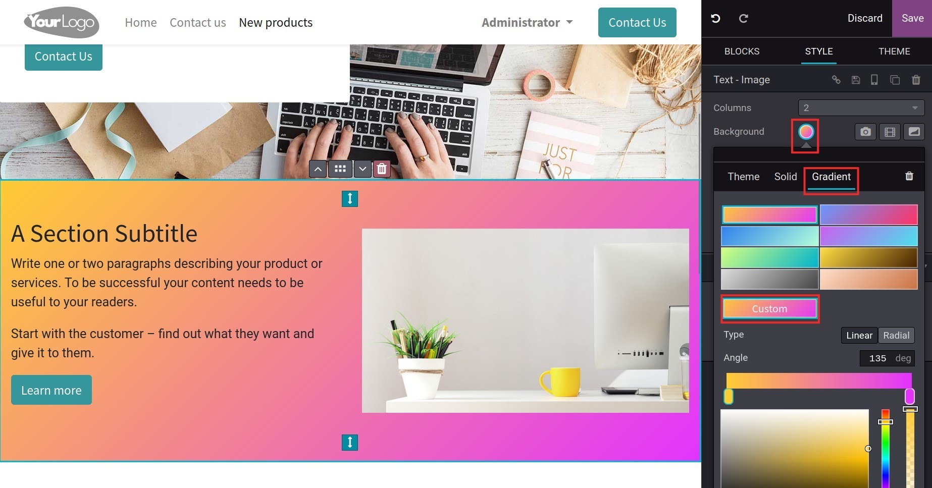 Choose gradient color