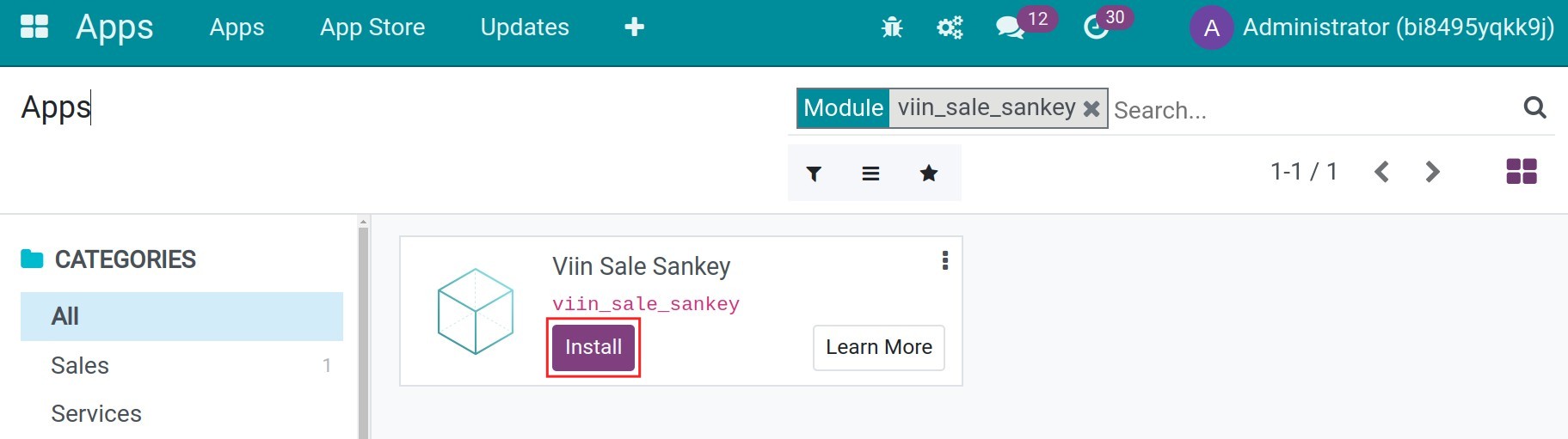 Install Sankey Chart for Sales - Viindoo