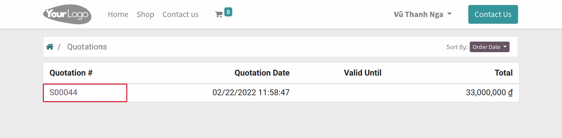 Select the quotation for detailed view