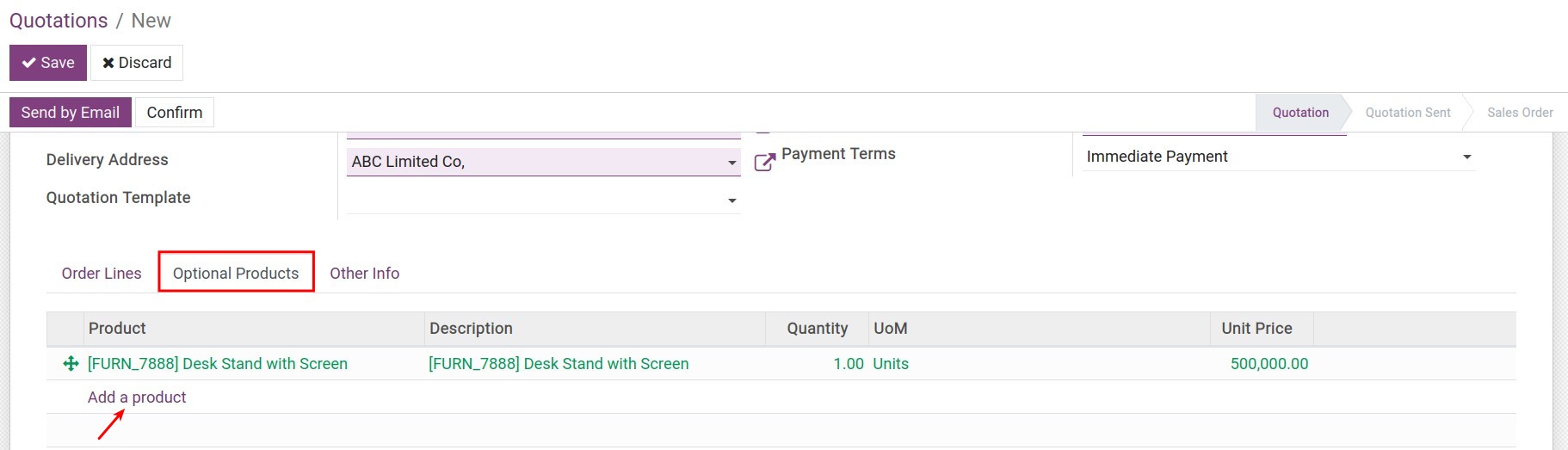 Select an optional product
