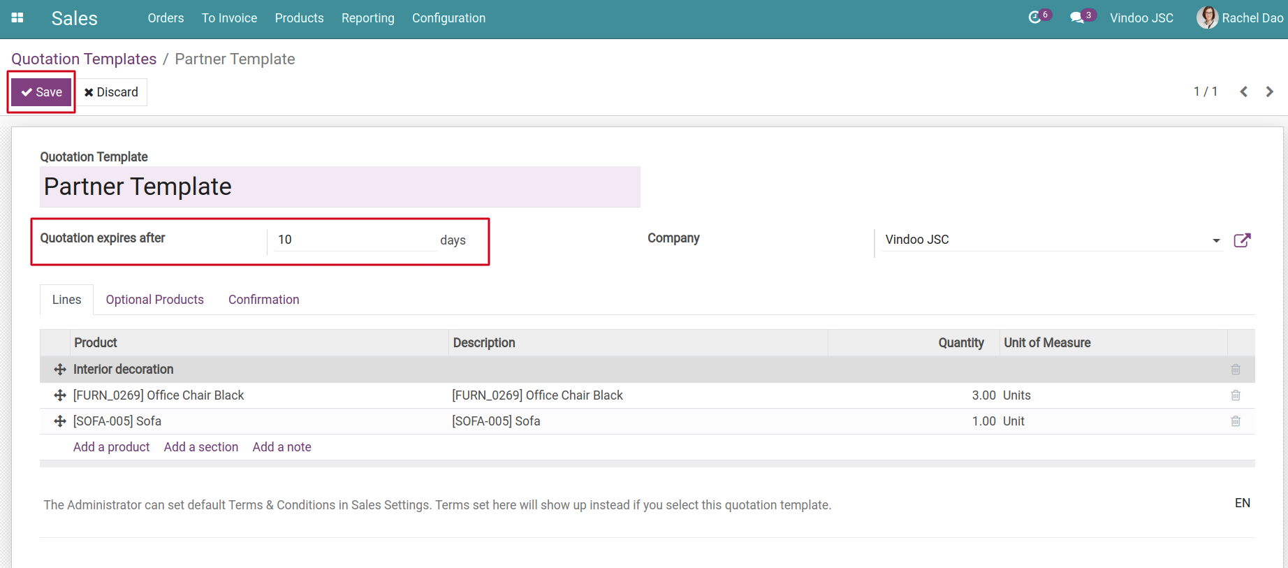 Setting up the validity period for quotation | 15.0 Viindoo Documentation