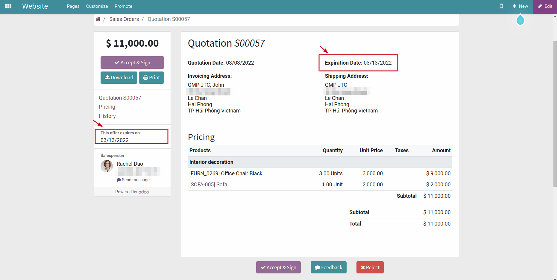 Expiration dates of quotation in Viindoo