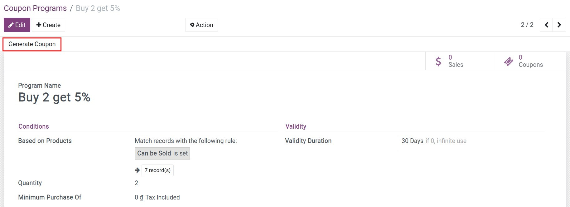 Create coupons in Viindoo