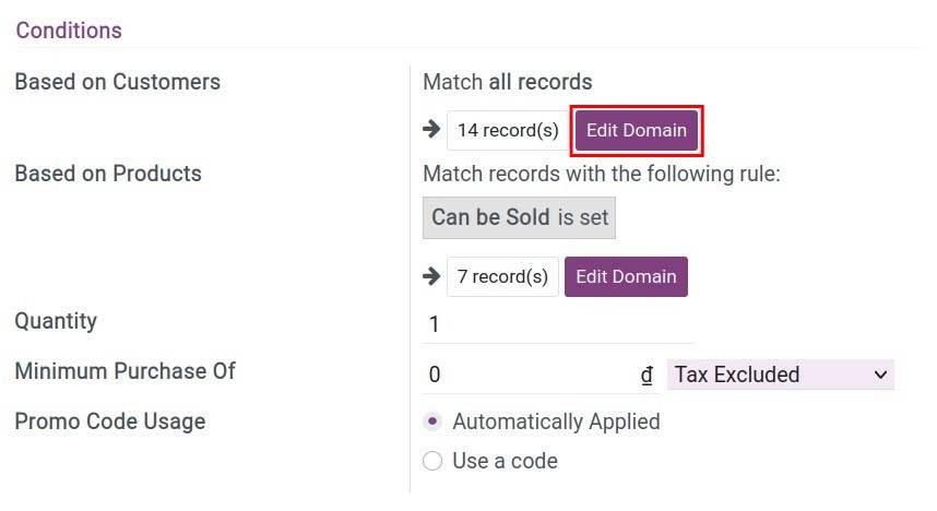 Set up Promotion Program conditions
