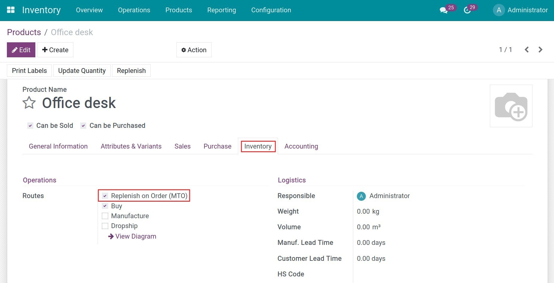 MTO configuration Inventory Viindoo