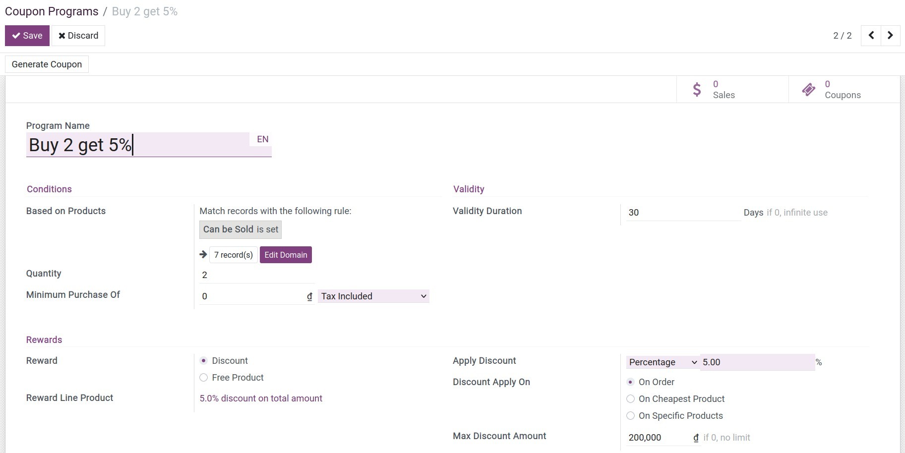 Example for creating coupon program