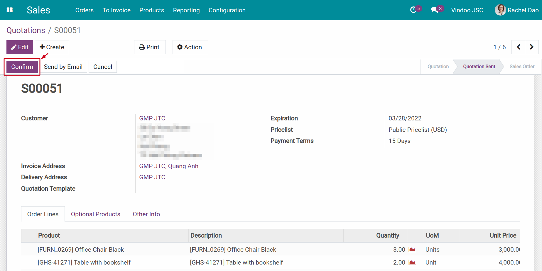Confirm a quotation in Viindoo