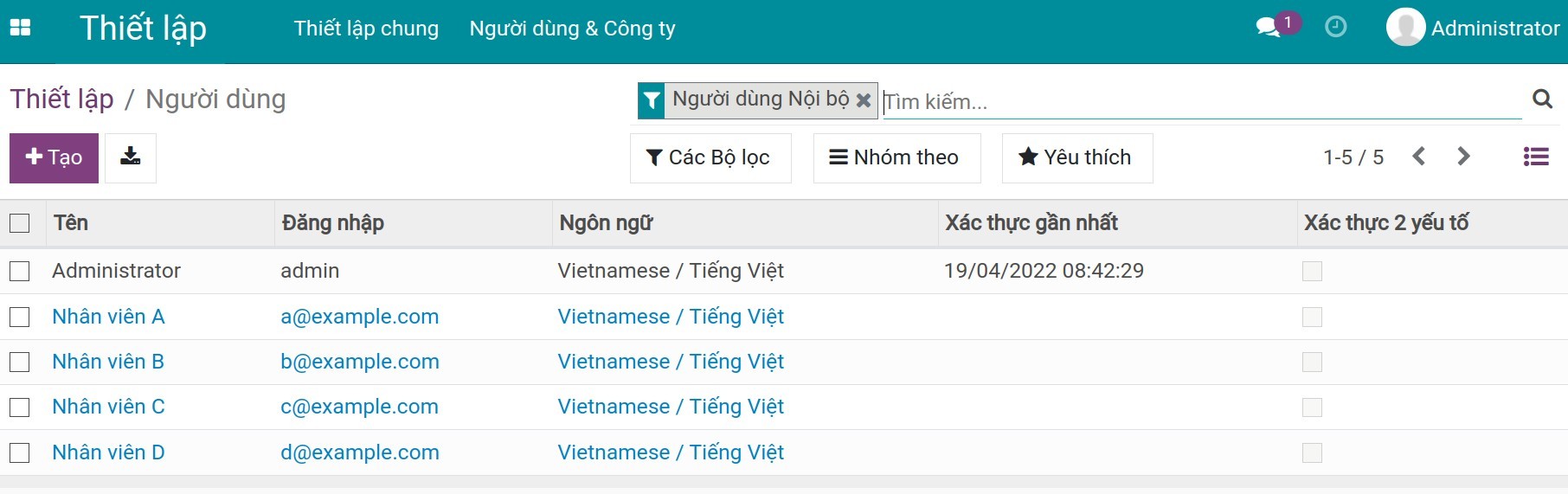 Danh sách người dùng