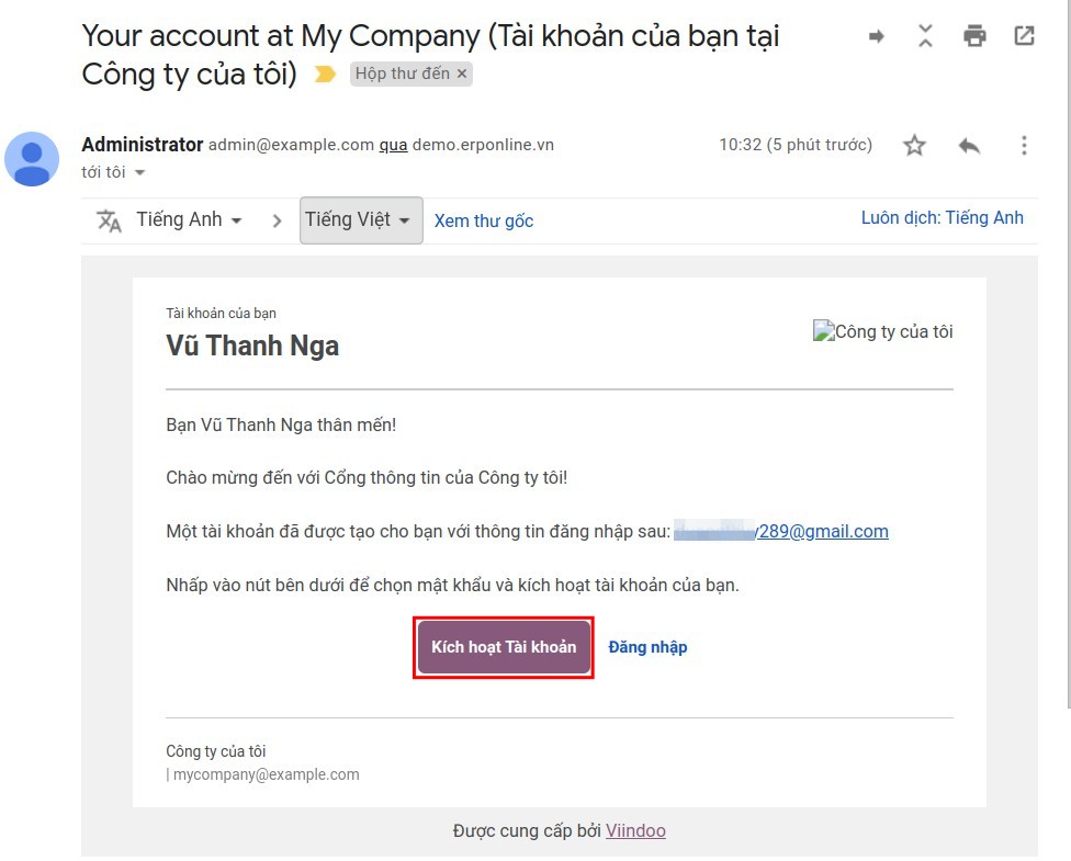Nhận link liên kết qua email