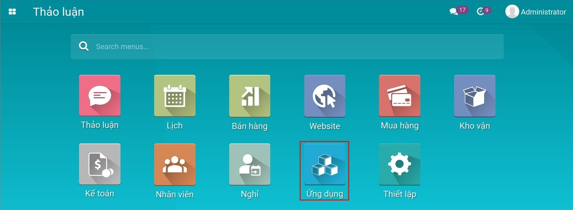 Truy cập Ứng dụng tại phần mềm Viindoo