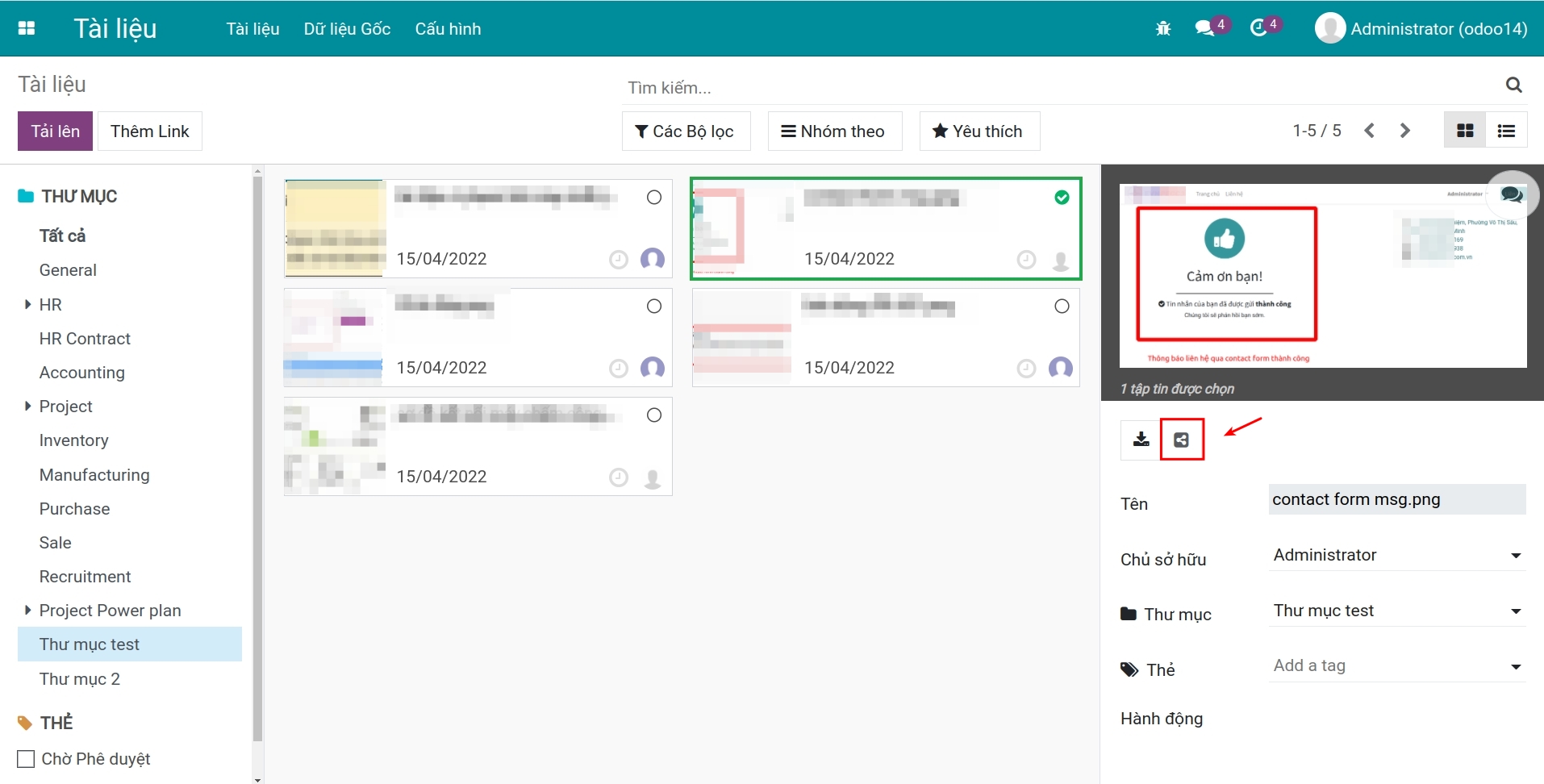 Nút chia sẻ tài liệu trên Viindoo
