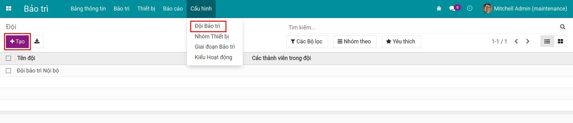 Tạo đội bảo trì