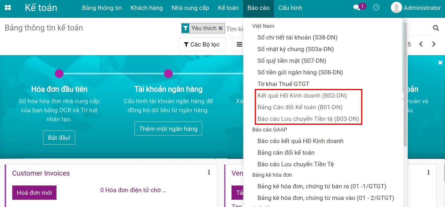 Giao diện xem bộ báo cáo theo chuẩn Việt Nam