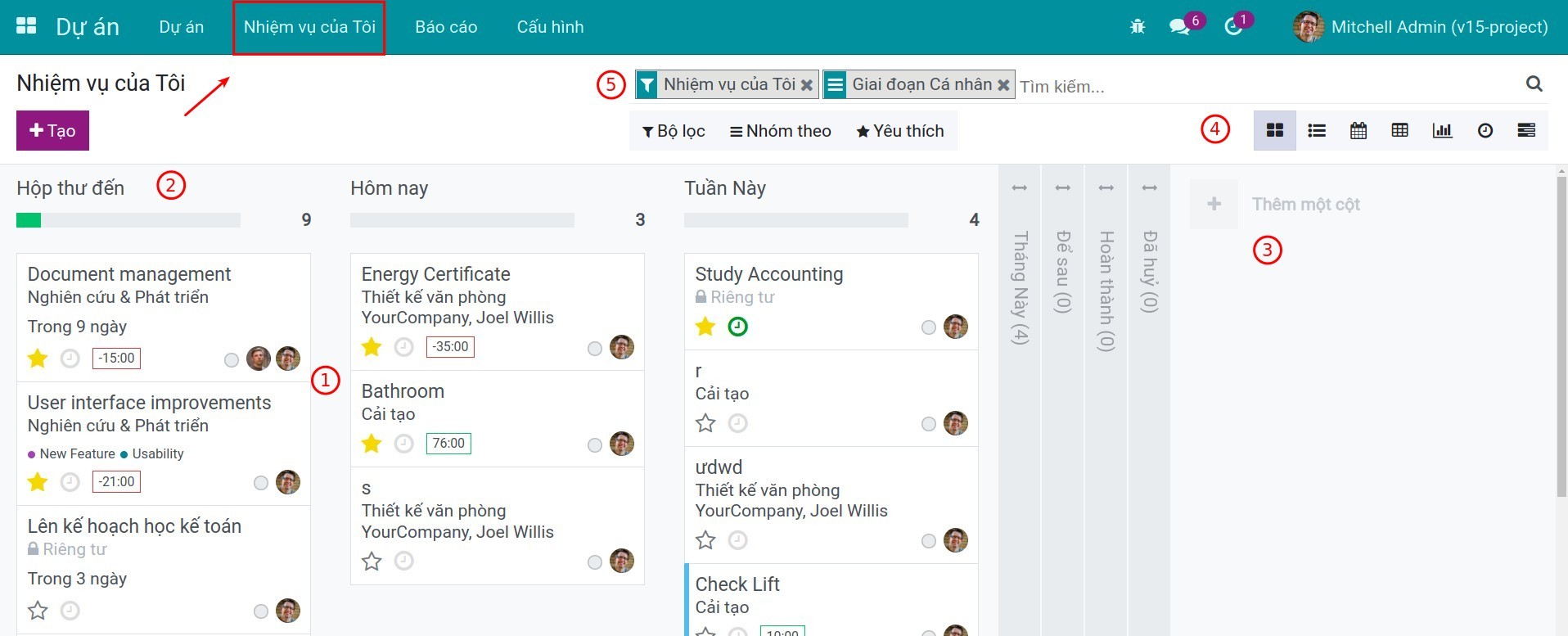 Menu Nhiệm vụ của tôi - Dự án Viindoo