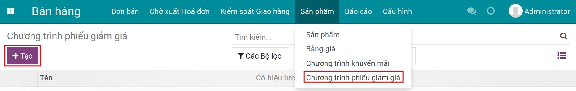 Tạo Chương trình phiếu giảm giá mới