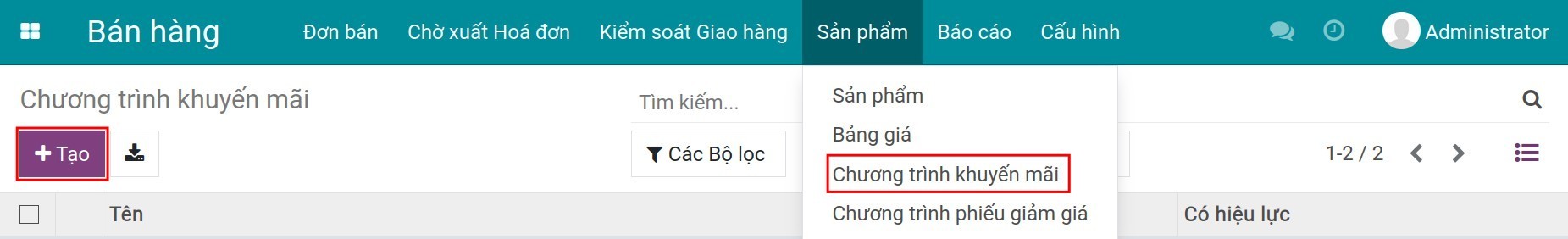 Tạo chương trình khuyến mãi mới