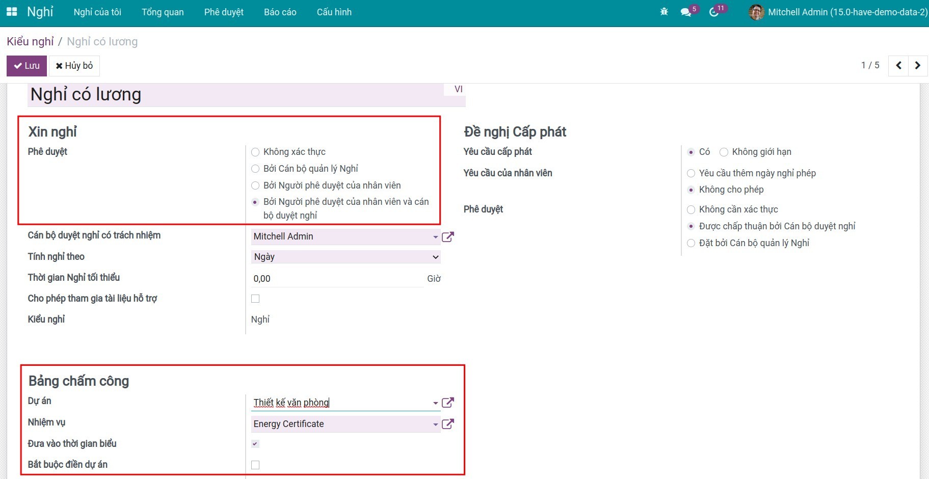 Thiết lập kiểu nghỉ được đưa vào thời gian biểu trên Viindoo