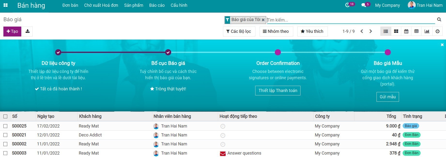 Giao diện Tổng quan ứng dụng Quản lý Bán hàng