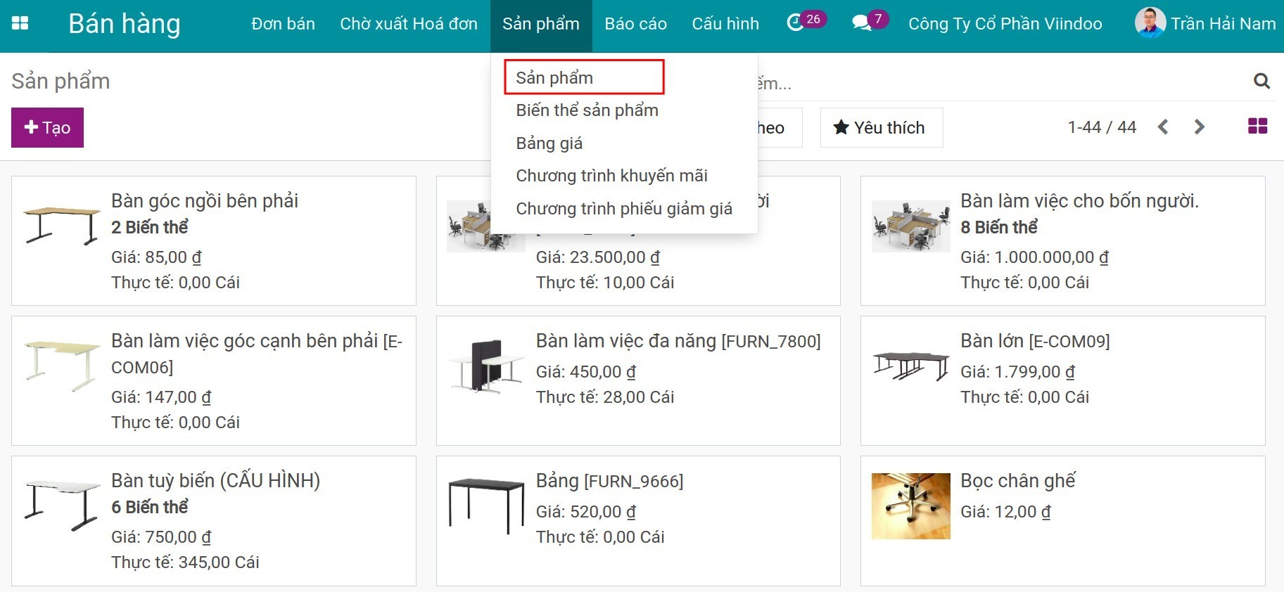 Danh mục sản phẩm trong bán hàng - Viindoo.